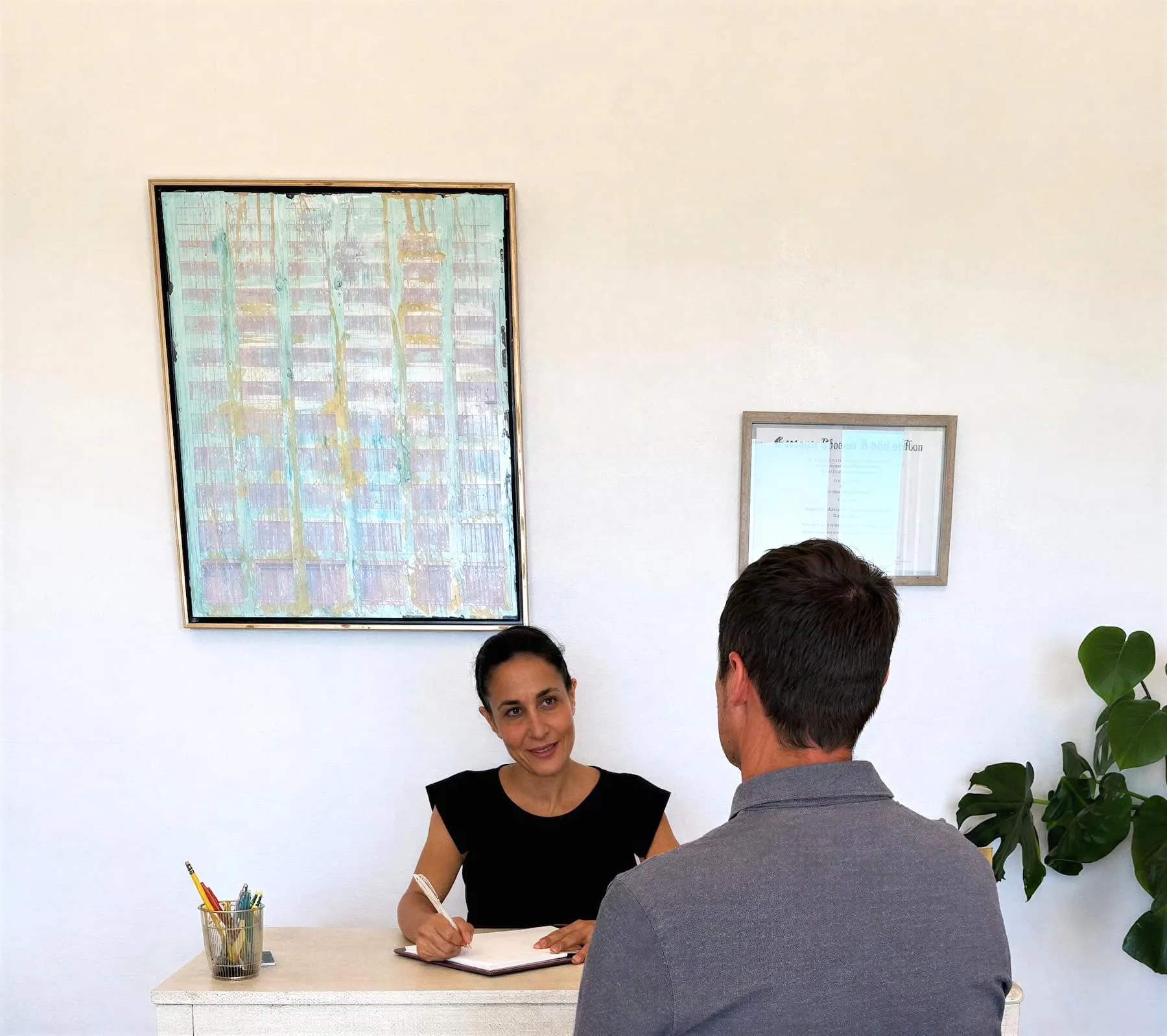 Ivanne Tonnessen meeting with a client at her San Diego office